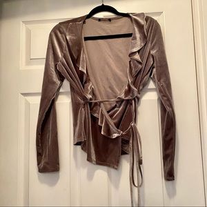 TAUPE/MAUVE VELVET WRAP TOP SIZE M BUT RUNS SMALL